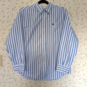 💙 Old Navy XXL Husky Blue and White Striped Boys Shirt Cotton Button Up